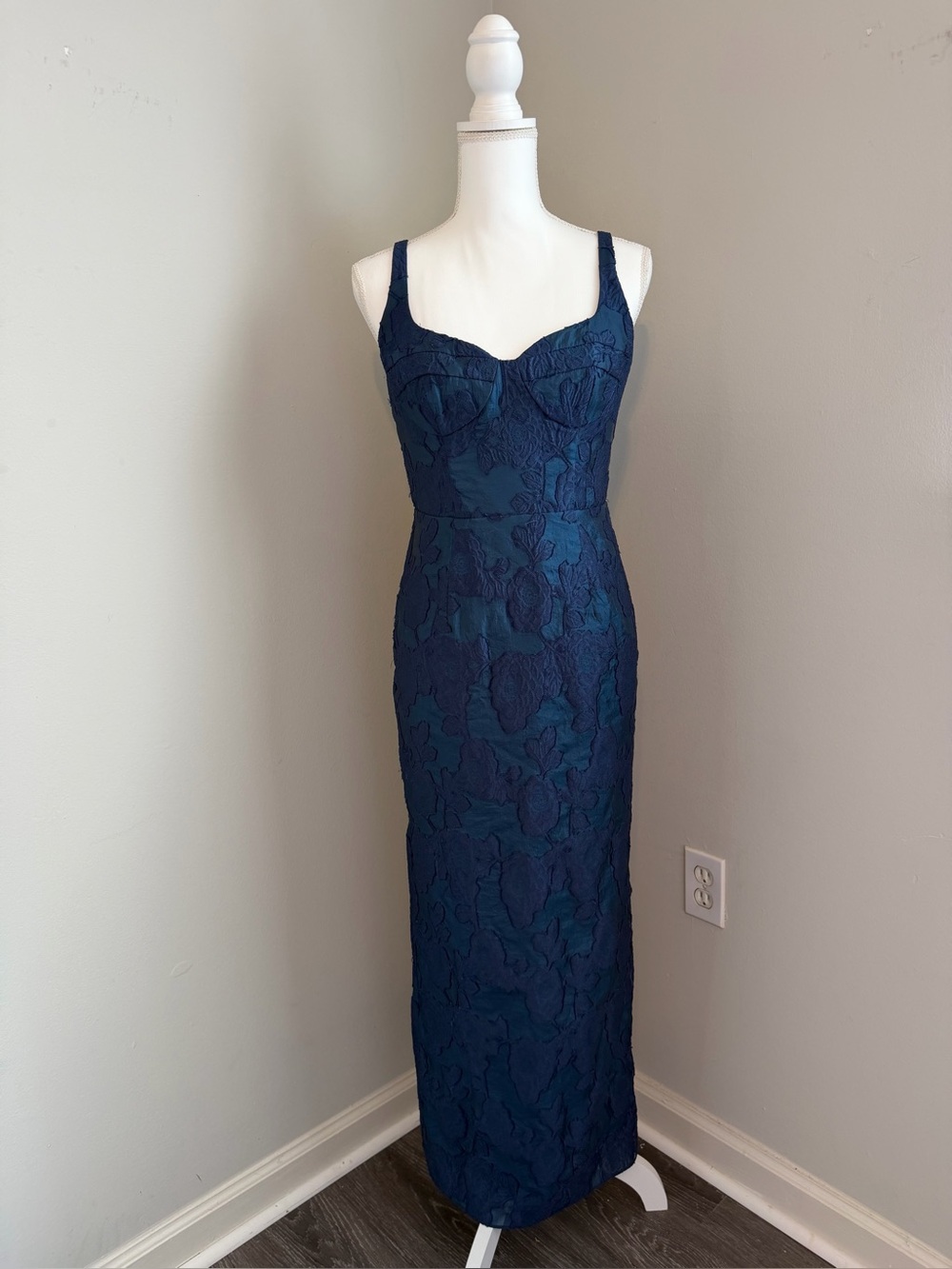 Azazie Navy Textured Maxi Dress